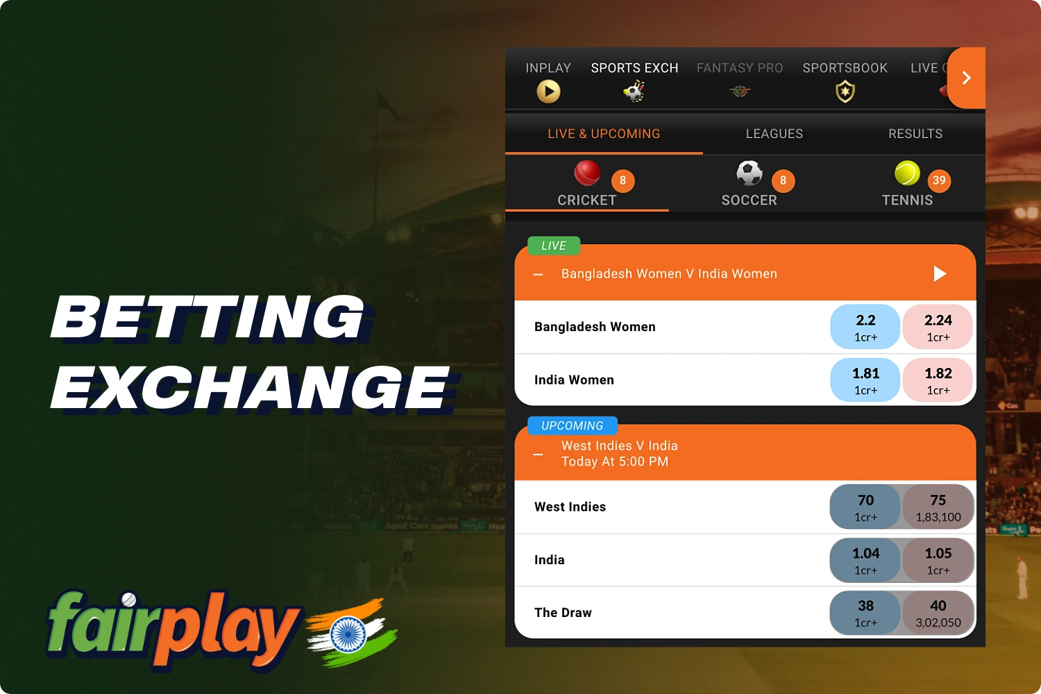 Betting Exchange in Fairplay allows you to bet not against the bookmaker, but against other users