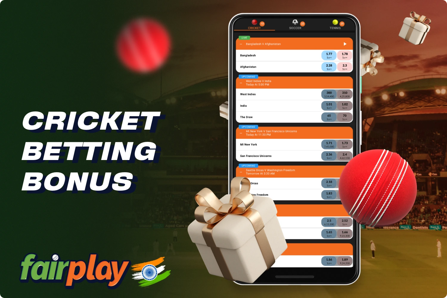 New Fairplay players can get a special bonus for online cricket betting