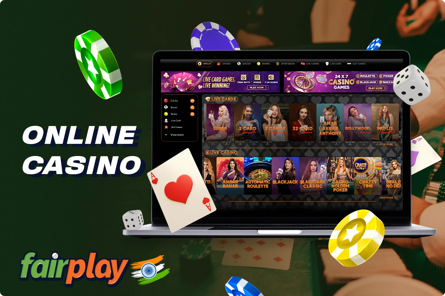 A special casino section on the Fairplay platform allows players from India to fully immerse themselves in the gambling atmosphere