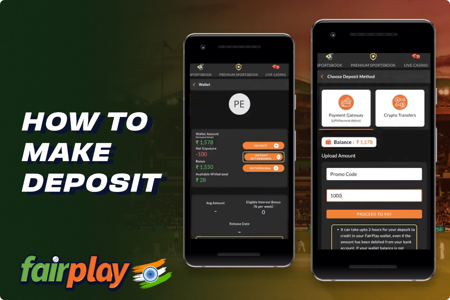 To make a deposit on the Fairplay website or app you need to follow a few simple steps