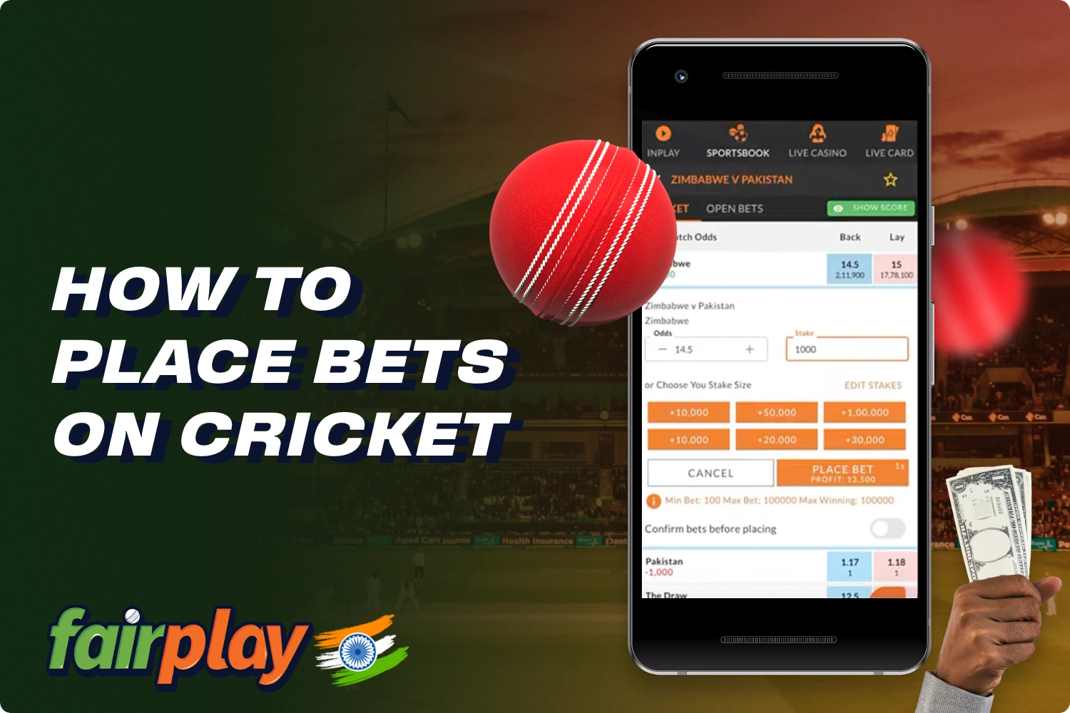 In order to bet on cricket at Fireplay you need to create an account, make a deposit and select the match you want to bet on